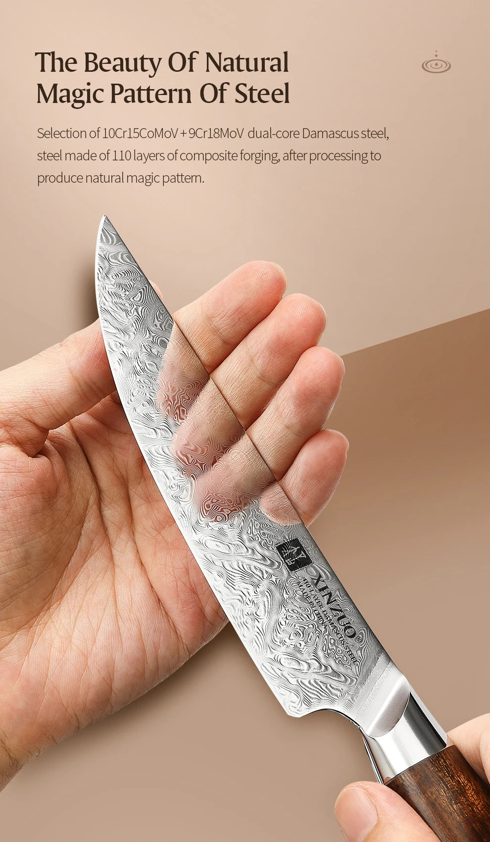XINZUO Steakmesser – 5 Zoll (ca. 12,7 cm) Klinge aus 110 Lagen handgeschmiedetem Damaststahl