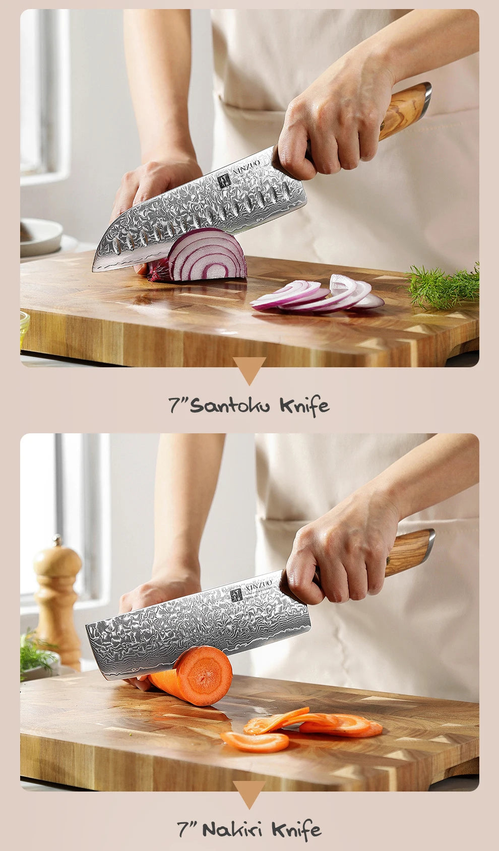 XINZUO Damastmesser-Set – 73 Lagen Präzision mit Olivenholz-Finish