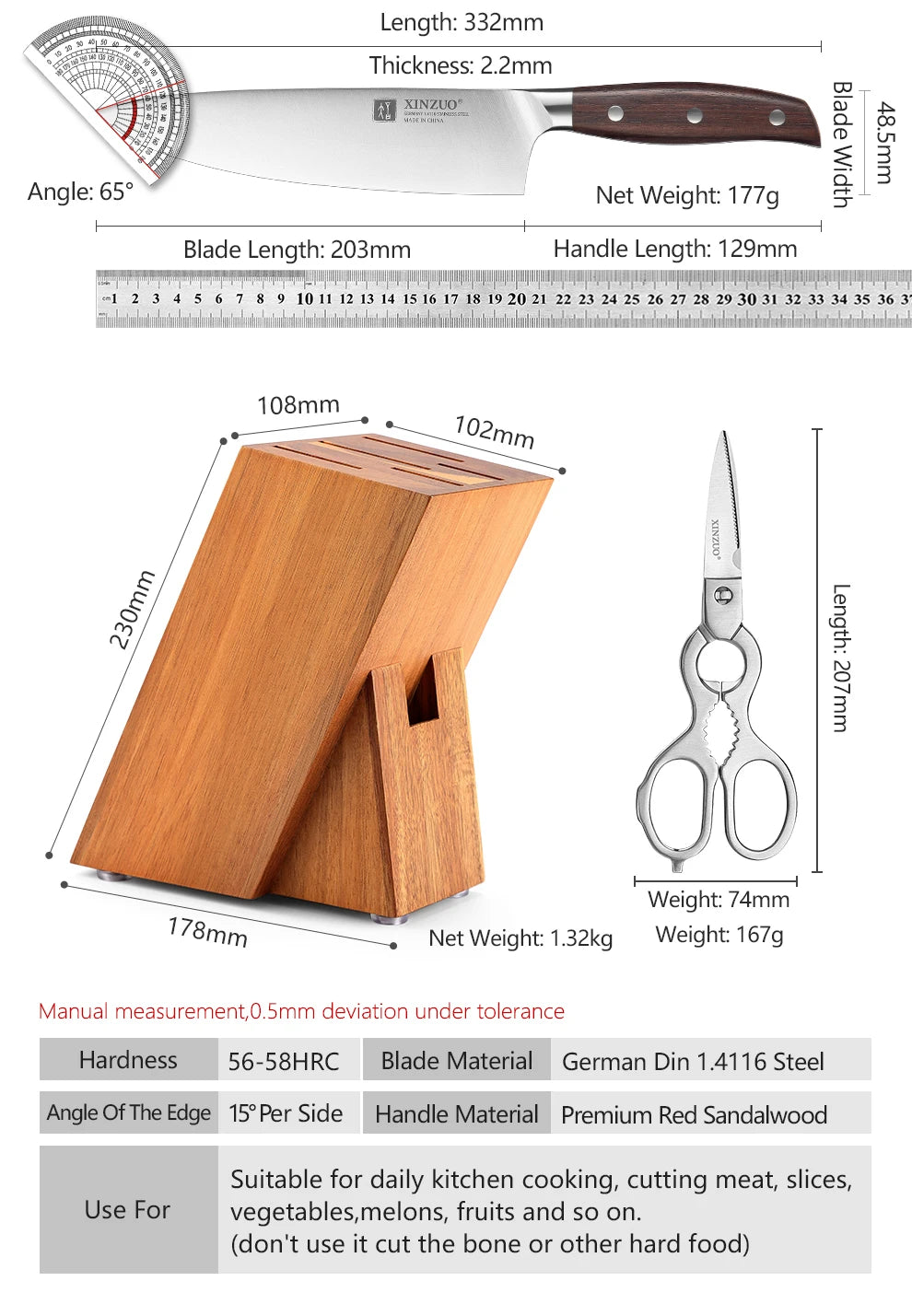 XINZUO Profi‑Messerset – 7‑teilig aus deutschem 1.4116 Edelstahl