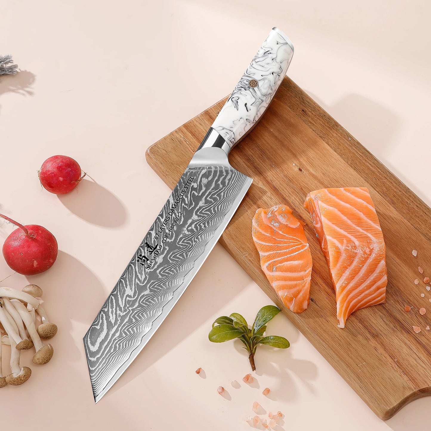 SHANGDAO 8″ Kiritsuke Messer – Japanischer Damaststahl & Harzgriff mit Tinteffekt
