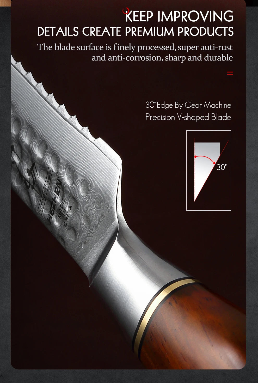 HEZHEN 8,5″ Brotmesser – 73‑lagiger Damast & Pulverstahlkern