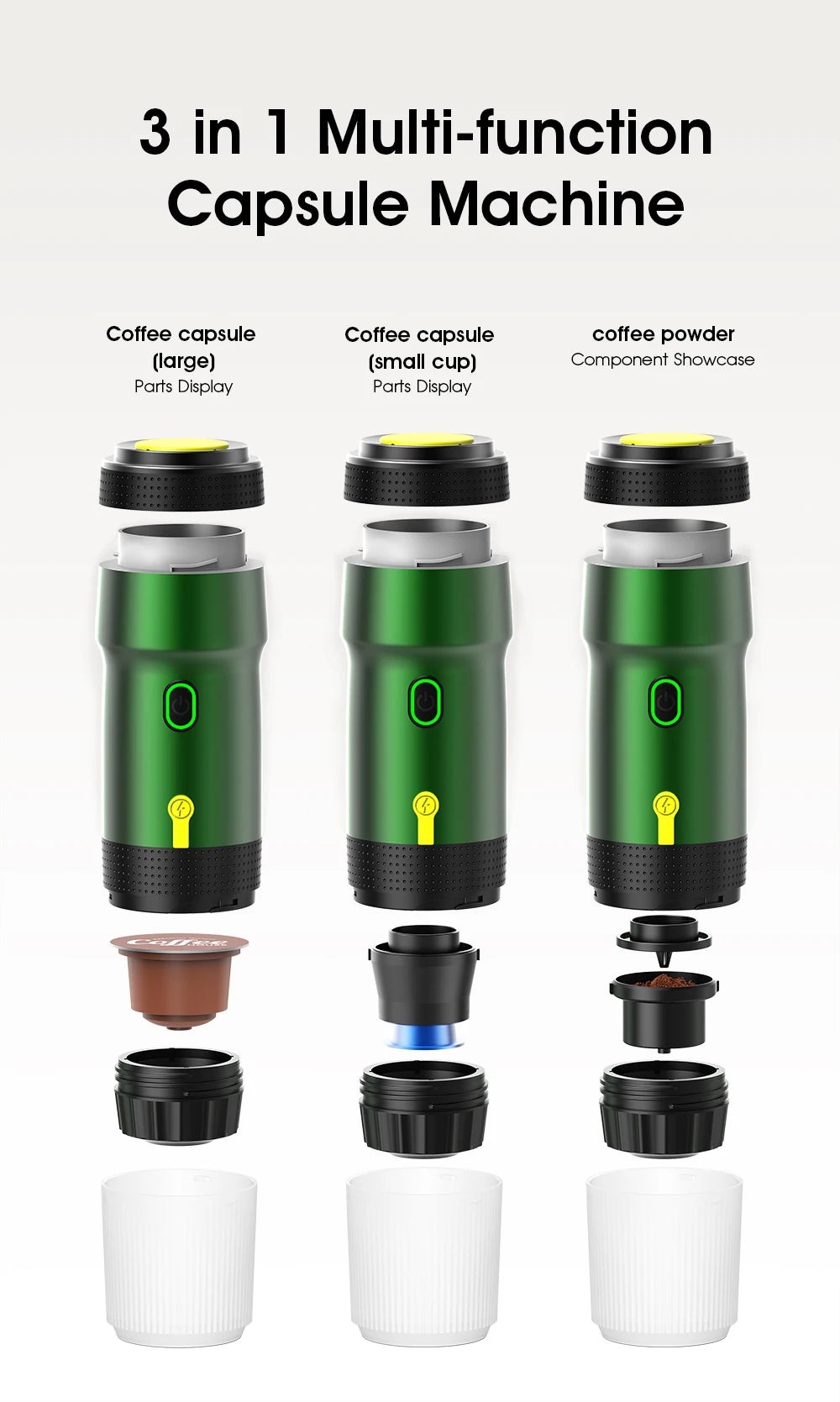 3‑in‑1 Reisekaffeemaschine inkl. Stand– Kabellos, elektrisch & tragbar für Auto, Camping & Zuhause