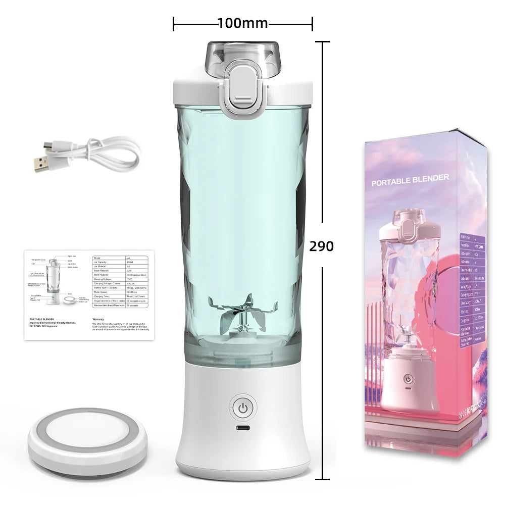 Tragbarer Mixer & Elektrischer Entsafter – 600 ml, 4000 mAh USB‑Akku