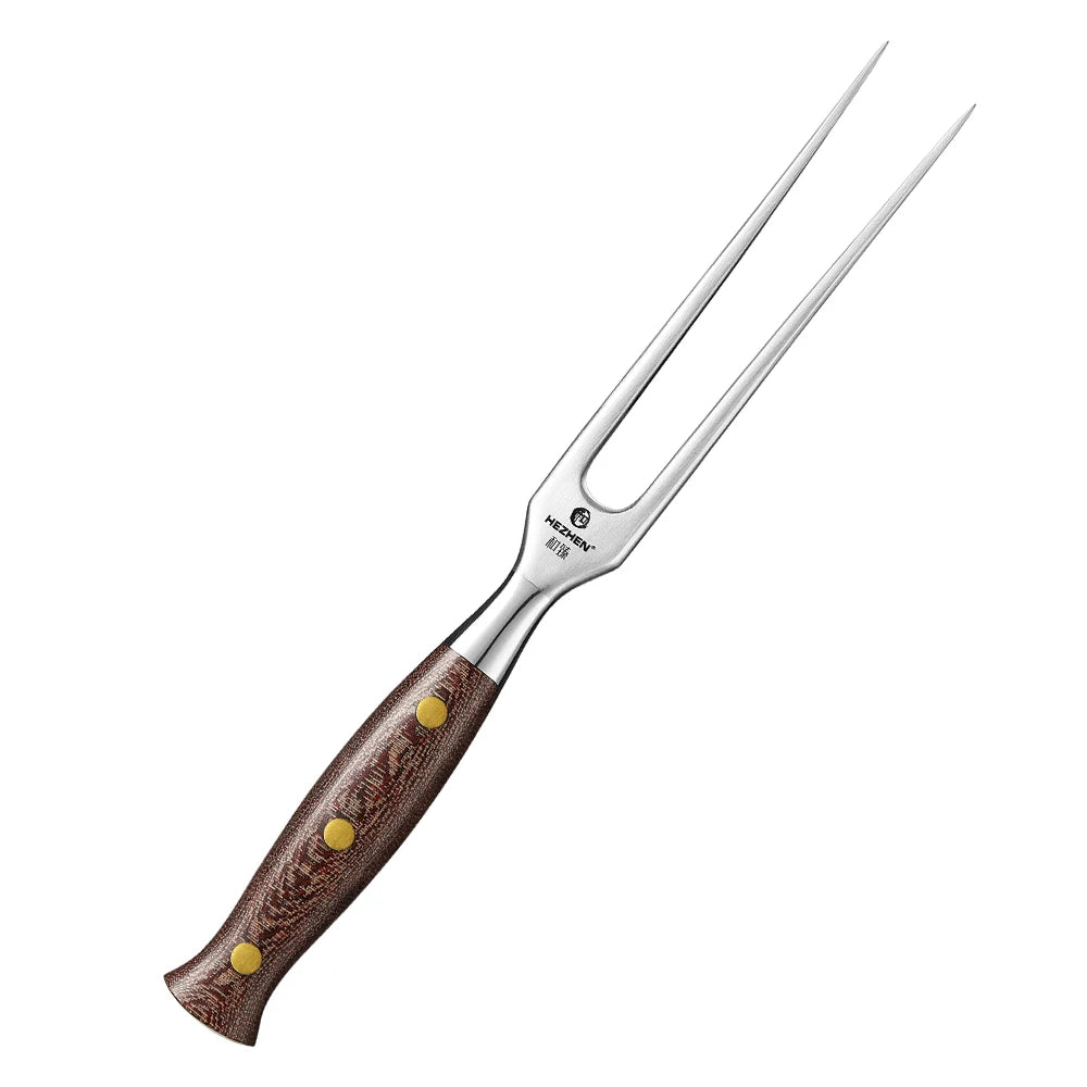 HEZHEN 2‑tlg. Damast‑Messerset – Micarta‑Griff & 430‑Stahl Fleischgabel