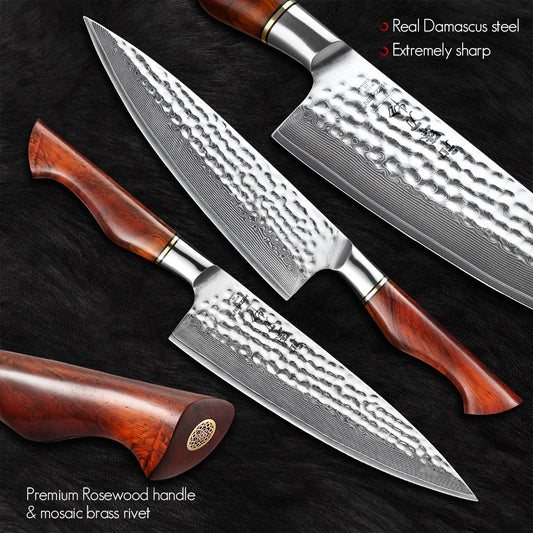 HEZHEN 8,3″ Kochmesser – 73‑lagiger Damast aus Pulverstahl & Palisandergriff