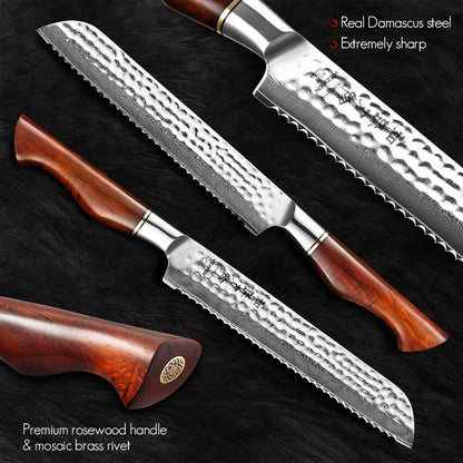 HEZHEN 8,5″ Brotmesser – 73‑lagiger Damast & Pulverstahlkern