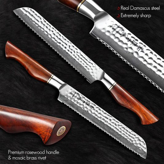 HEZHEN 8,5″ Brotmesser – 73‑lagiger Damast & Pulverstahlkern