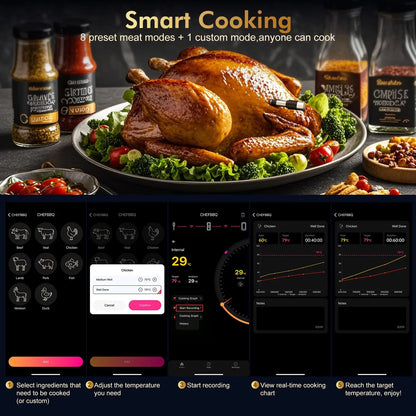 Kabelloses Fleischthermometer mit Bluetooth – Digitale Sonde & App-Steuerung für BBQ, Ofen & Smoker