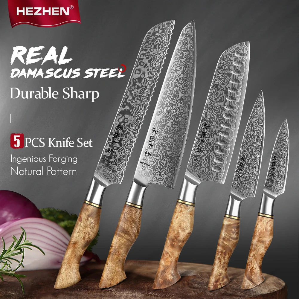 HEZHEN Damastmesser-Set – Scharfe Eleganz trifft auf Profi-Performance