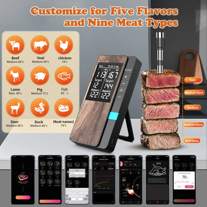Kabelloses Bluetooth Fleischthermometer – Digital mit Dual-Sonde & App-Steuerung