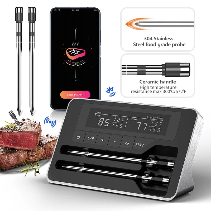 Kabelloses Fleischthermometer mit Bluetooth – Digitale Sonde & App-Steuerung für BBQ, Ofen & Smoker