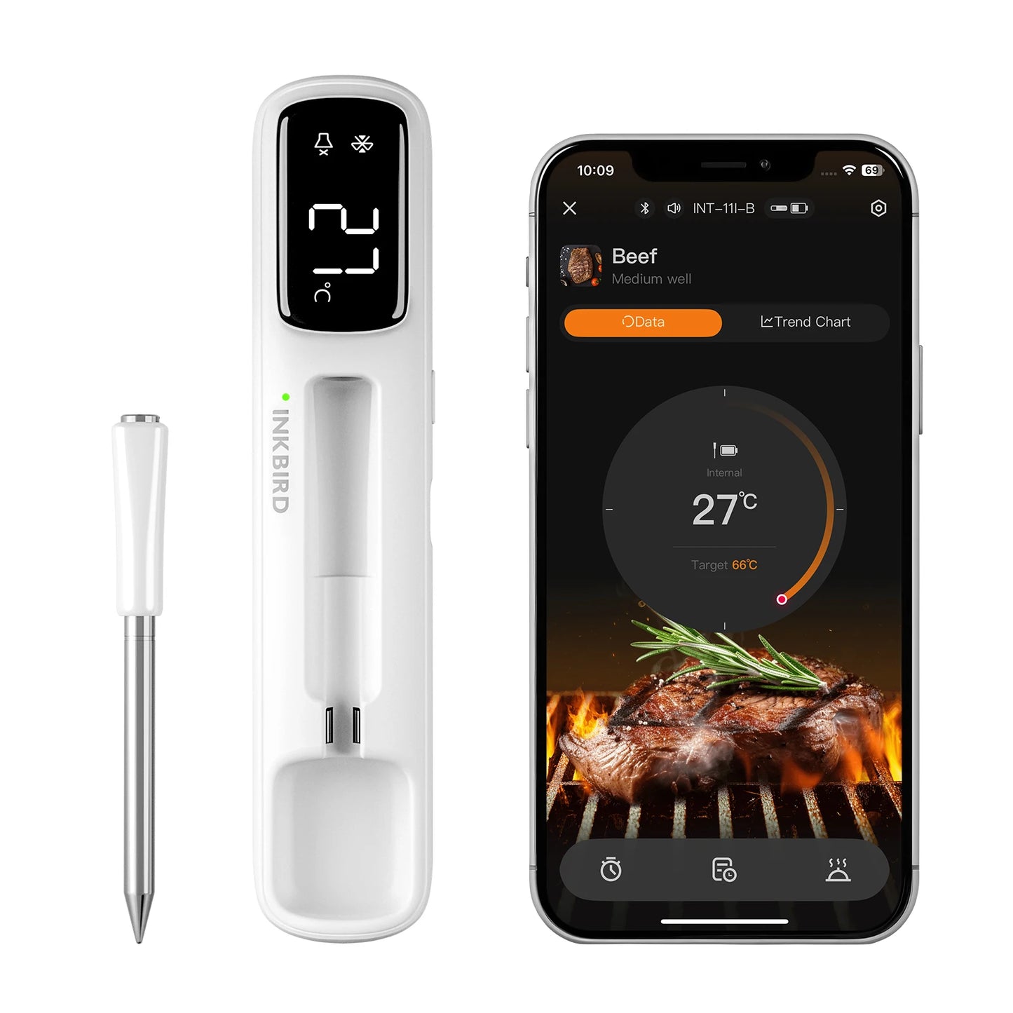Inkbird INT-11B Mini Fleischthermometer – Bluetooth, 1s-Reaktion & LED-Anzeige für Grill & Küche