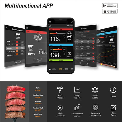 Bluetooth Grillthermometer mit Hochtemperatur-Sensor – Digital für Grill, Ofen & BBQ bis 500 °C