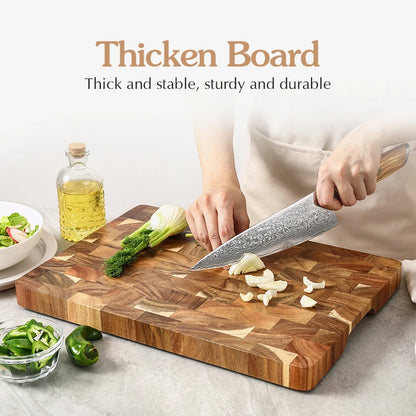 HEZHEN Doppelseitiges Schneidebrett aus Akazienholz – Premium-Qualität für Küche und Grill