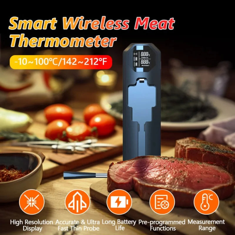WLAN Lebensmittelthermometer mit Keramiksonde – Digital, wasserdicht & drahtlos für Grill & Ofen