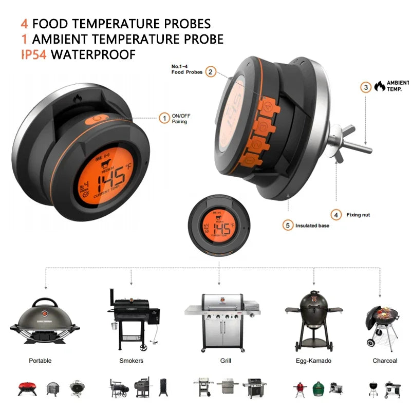Bluetooth Grillthermometer mit Hochtemperatur-Sensor – Digital für Grill, Ofen & BBQ bis 500 °C