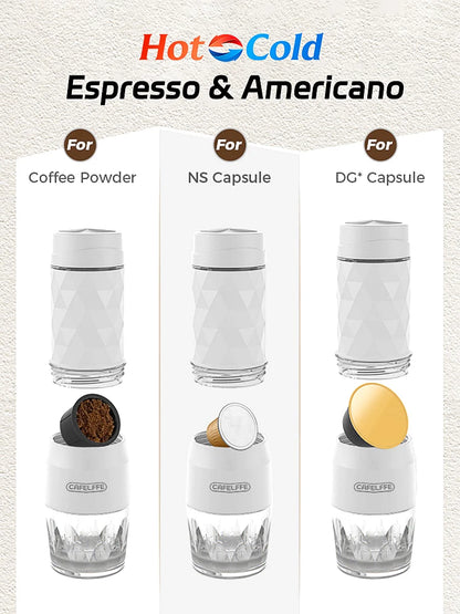 CAFELFFE 3-in-1 Tragbare Kaffeemaschine – Heiß & Kalt Espresso-Genuss für Abenteuer unterwegs