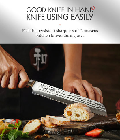 HEZHEN 8,5″ Brotmesser – 73‑lagiger Damast & Pulverstahlkern