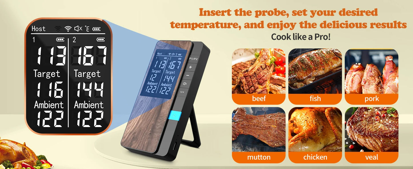 Kabelloses Bluetooth Fleischthermometer – Digital mit Dual-Sonde & App-Steuerung