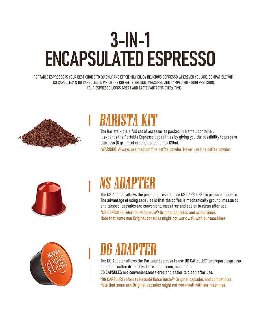 CAFELFFE 3-in-1 Tragbare Kaffeemaschine – Heiß & Kalt Espresso-Genuss für Abenteuer unterwegs