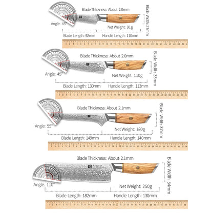 XINZUO Damastmesser-Set – 73 Lagen Präzision mit Olivenholz-Finish