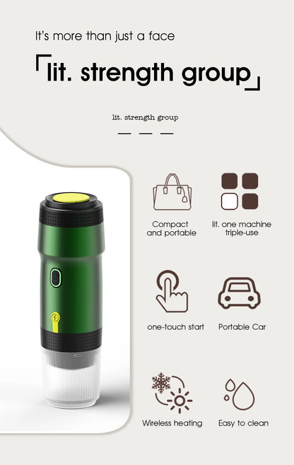 FOOMBTHE Elektrische Tragbare Kaffeemaschine – 3-in-1 Espresso-Genuss für Auto, Reisen & Zuhause