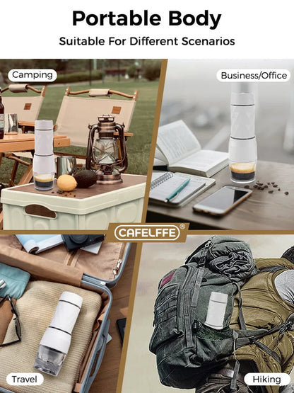 CAFELFFE 3-in-1 Tragbare Kaffeemaschine – Heiß & Kalt Espresso-Genuss für Abenteuer unterwegs