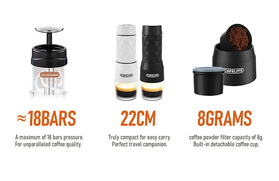 CAFELFFE 3-in-1 Tragbare Kaffeemaschine – Heiß & Kalt Espresso-Genuss für Abenteuer unterwegs