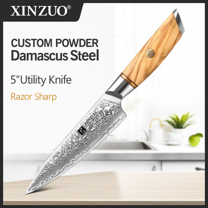 XINZUO Damastmesser-Set – 73 Lagen Präzision mit Olivenholz-Finish
