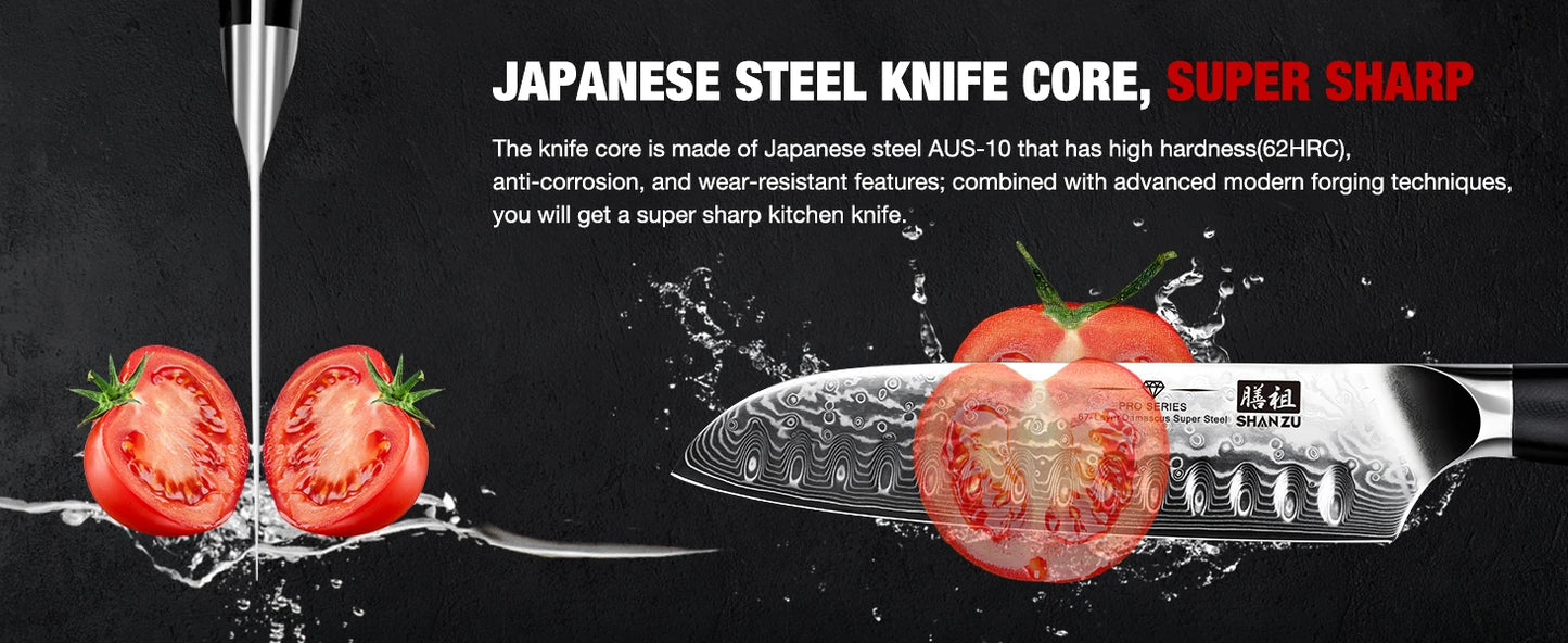 SHAN ZU 7″ Santoku Messer – 67‑Lagen Damast & High‑Carbon Kern