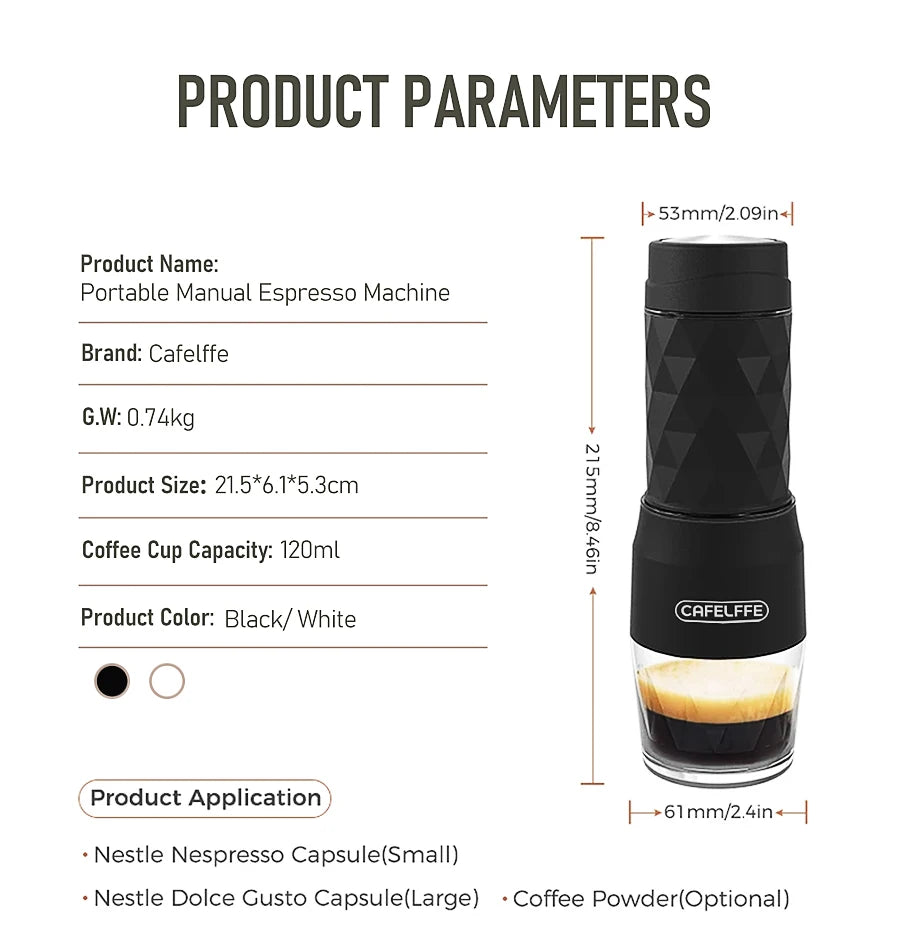 CAFELFFE 3-in-1 Tragbare Kaffeemaschine – Heiß & Kalt Espresso-Genuss für Abenteuer unterwegs