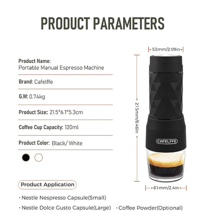 CAFELFFE 3-in-1 Tragbare Kaffeemaschine – Heiß & Kalt Espresso-Genuss für Abenteuer unterwegs