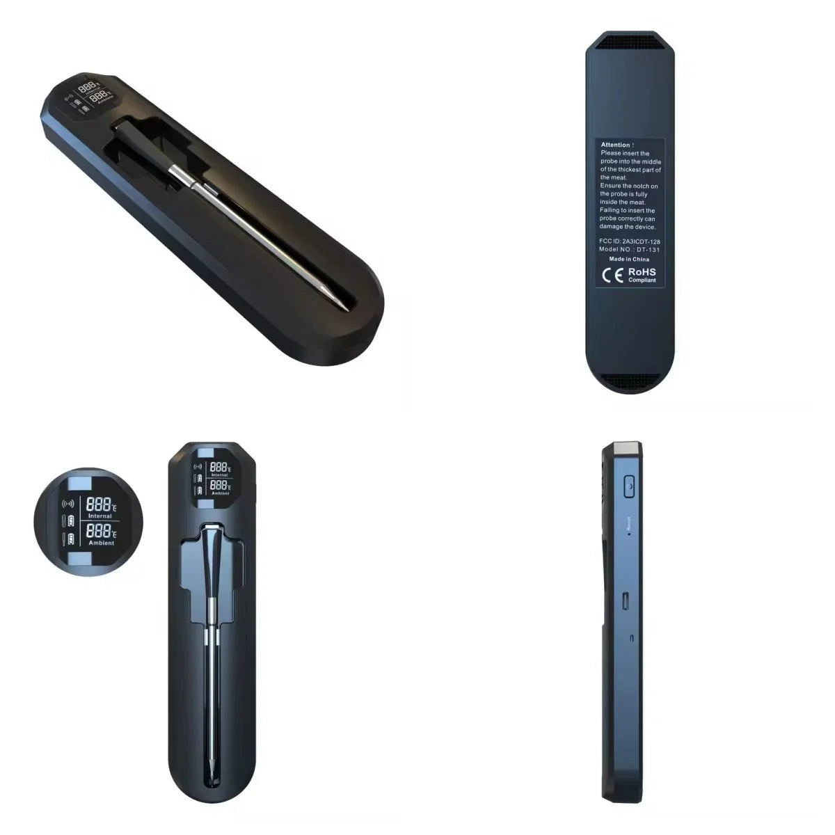 WLAN Lebensmittelthermometer mit Keramiksonde – Digital, wasserdicht & drahtlos für Grill & Ofen