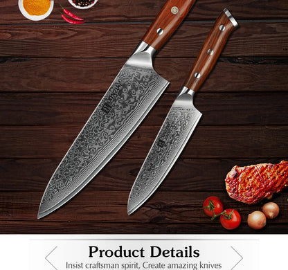 XINZUO Profi‑Damastmesser‑Set (2 Teile) – VG10‑Kern & Palisandergriff