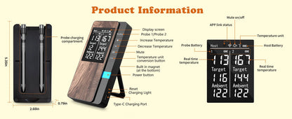 Kabelloses Bluetooth Fleischthermometer – Digital mit Dual-Sonde & App-Steuerung