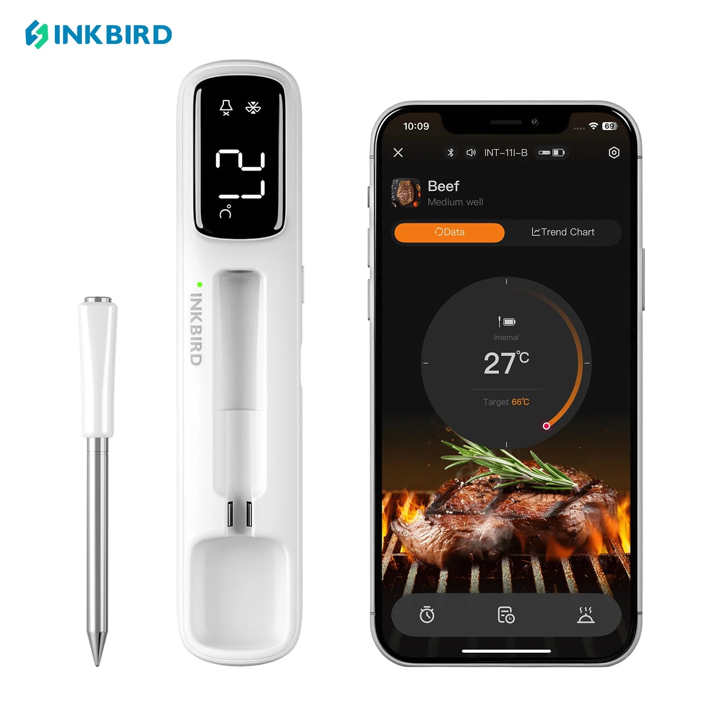 Inkbird INT-11B Mini Fleischthermometer – Bluetooth, 1s-Reaktion & LED-Anzeige für Grill & Küche