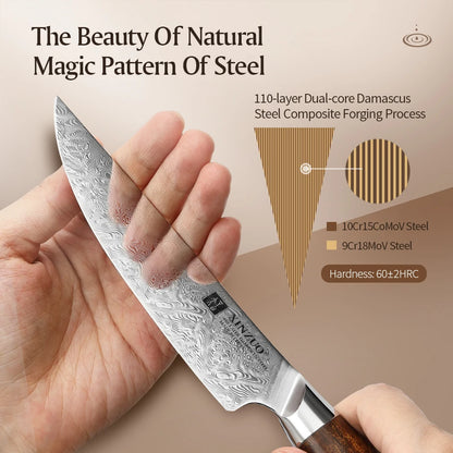 XINZUO Steakmesser – 5 Zoll (ca. 12,7 cm) Klinge aus 110 Lagen handgeschmiedetem Damaststahl