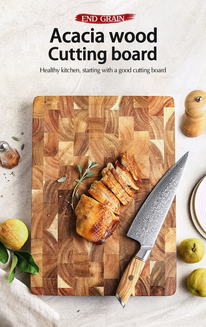 HEZHEN Doppelseitiges Schneidebrett aus Akazienholz – Premium-Qualität für Küche und Grill