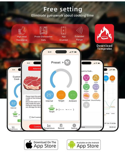 WLAN Lebensmittelthermometer mit Keramiksonde – Digital, wasserdicht & drahtlos für Grill & Ofen