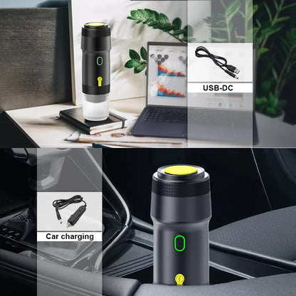 3‑in‑1 Reisekaffeemaschine inkl. Stand– Kabellos, elektrisch & tragbar für Auto, Camping & Zuhause