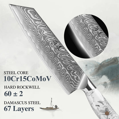 SHANGDAO 8″ Kiritsuke Messer – Japanischer Damaststahl & Harzgriff mit Tinteffekt