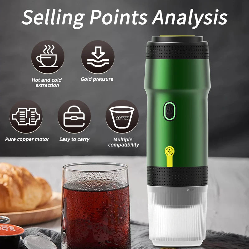 FOOMBTHE Elektrische Tragbare Kaffeemaschine – 3-in-1 Espresso-Genuss für Auto, Reisen & Zuhause