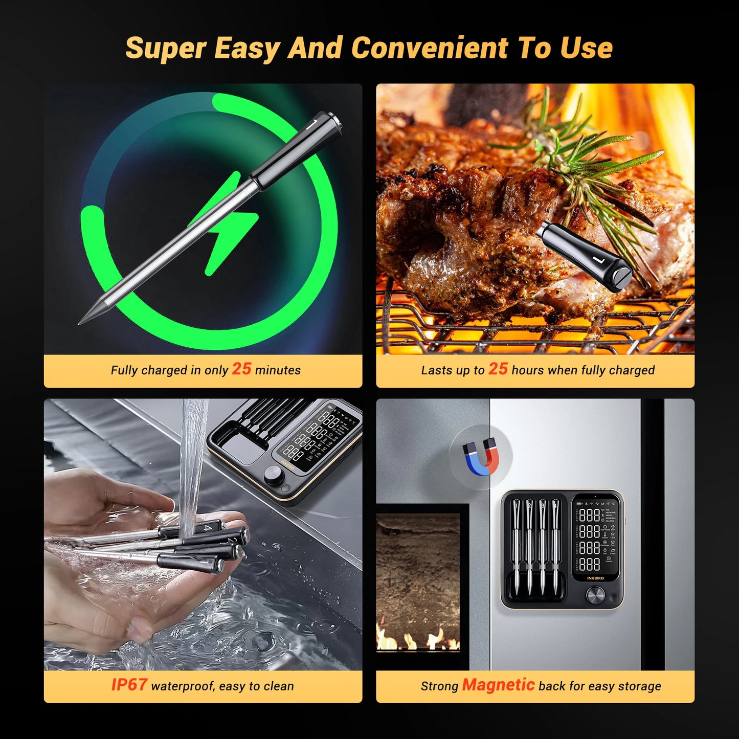 Inkbird Kabelloses Fleischthermometer – Wasserdicht & Digital für Grill, Ofen & Rotisserie