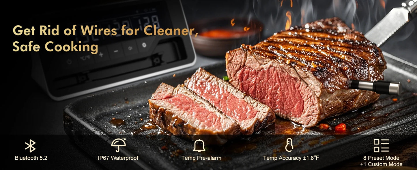 Kabelloses Fleischthermometer mit Bluetooth – Digitale Sonde & App-Steuerung für BBQ, Ofen & Smoker