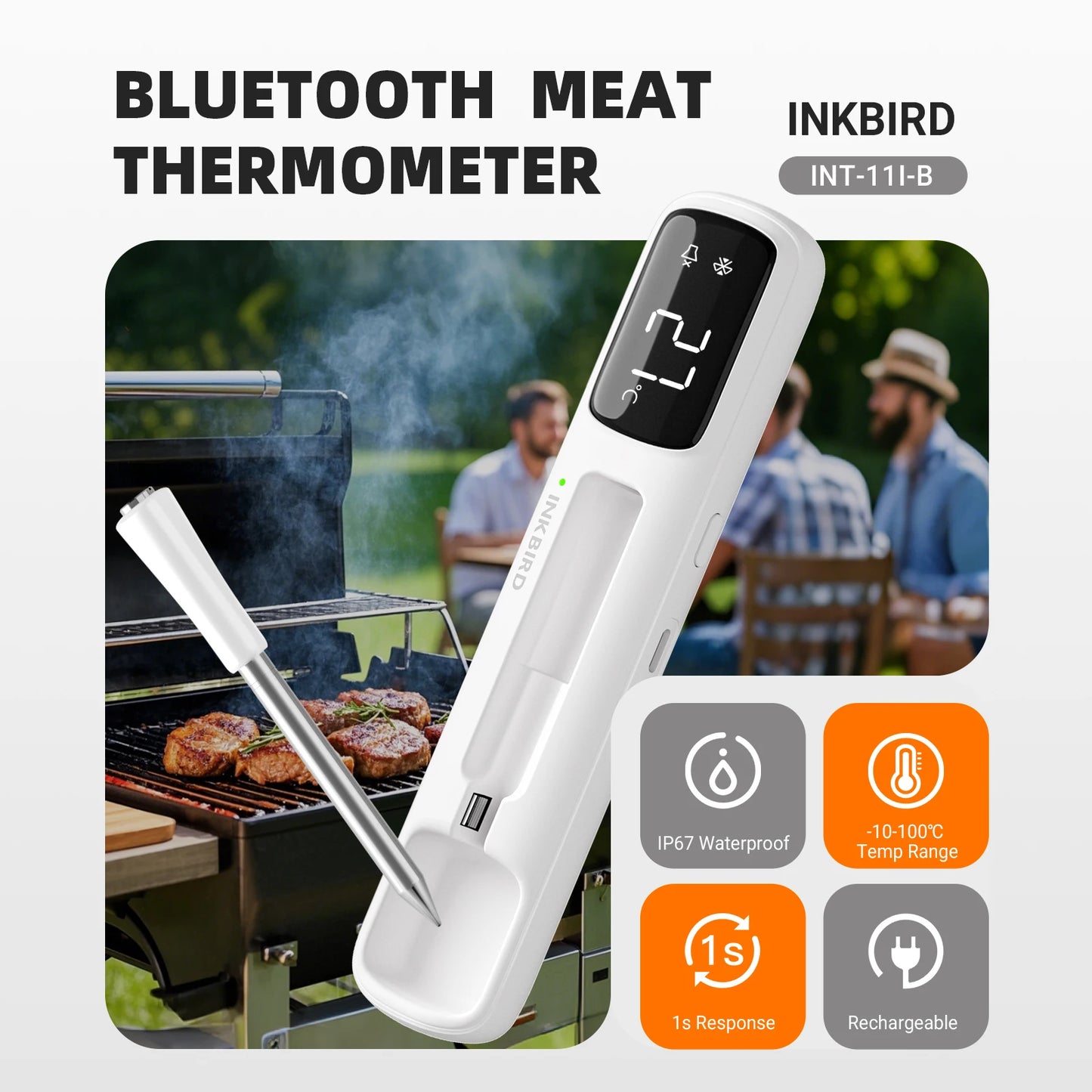 Inkbird INT-11B Mini Fleischthermometer – Bluetooth, 1s-Reaktion & LED-Anzeige für Grill & Küche