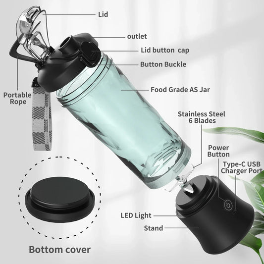 Tragbarer Mixer & Elektrischer Entsafter – 600 ml, 4000 mAh USB‑Akku