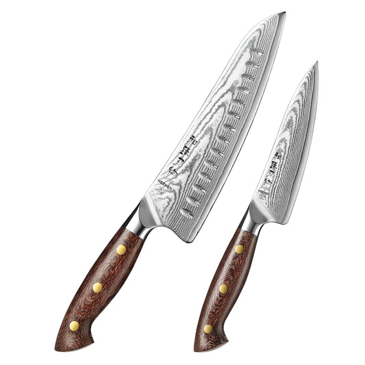 HEZHEN 2‑teiliges Damaststahl‑Messer‑Set mit Micarta‑Griff – Profi‑Klingen für deine Küche
