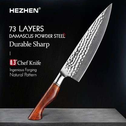 HEZHEN 8,3″ Kochmesser – 73‑lagiger Damast aus Pulverstahl & Palisandergriff