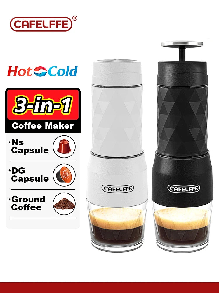 CAFELFFE 3-in-1 Tragbare Kaffeemaschine – Heiß & Kalt Espresso-Genuss für Abenteuer unterwegs