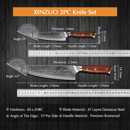 XINZUO Profi‑Damastmesser‑Set (2 Teile) – VG10‑Kern & Palisandergriff